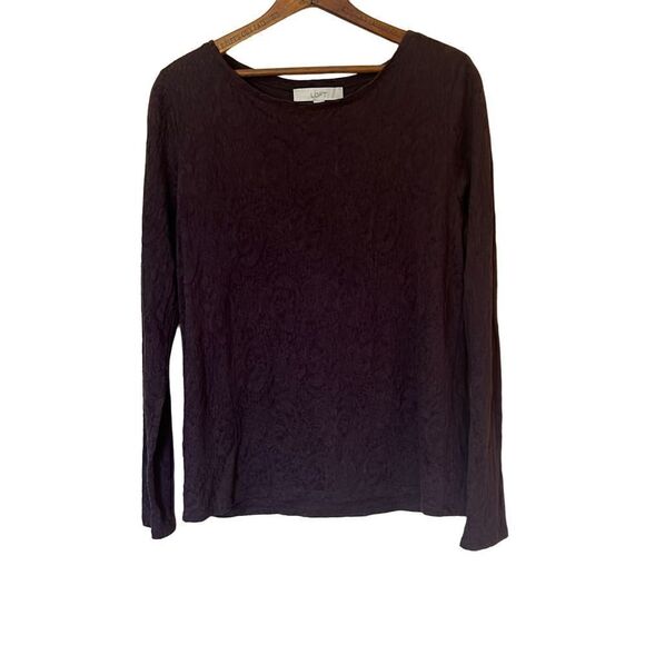 LOFT Cotton Blend Scoop Neck Lacey Semi Sheer Top - Picture 1 of 7